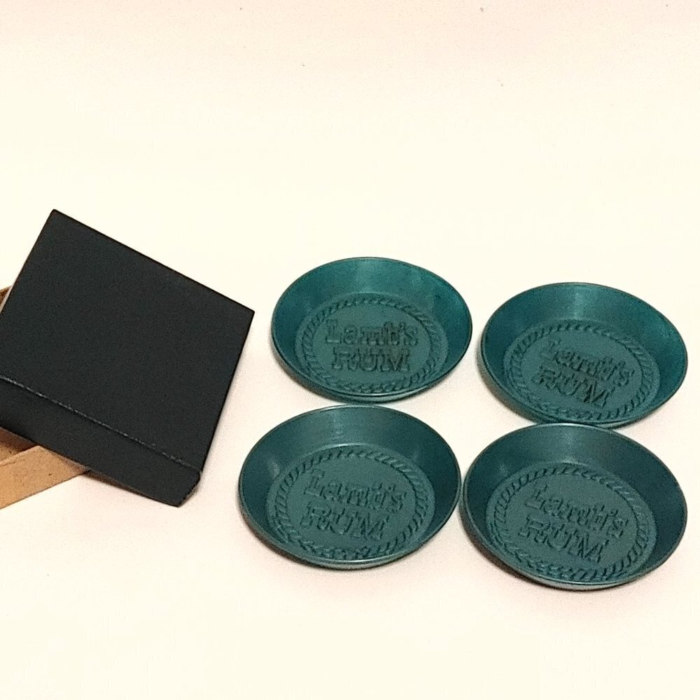 RARE LAMB'S RUM Drink Holder Plates Plastic w/Original Box GREEN SET of 4